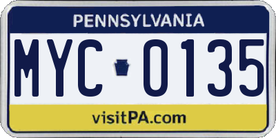 PA license plate MYC0135