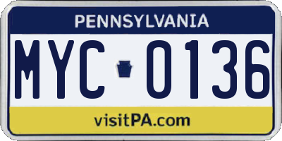 PA license plate MYC0136