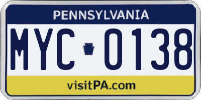 PA license plate MYC0138