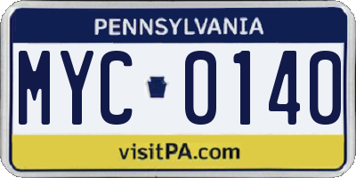 PA license plate MYC0140