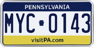 PA license plate MYC0143
