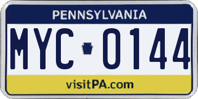 PA license plate MYC0144