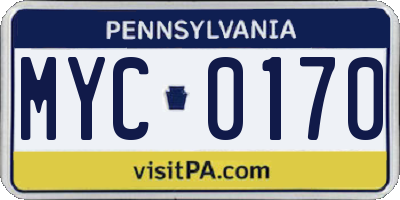 PA license plate MYC0170