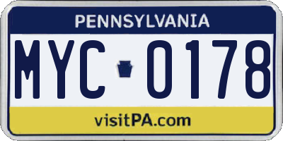 PA license plate MYC0178