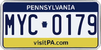 PA license plate MYC0179