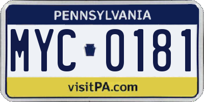 PA license plate MYC0181