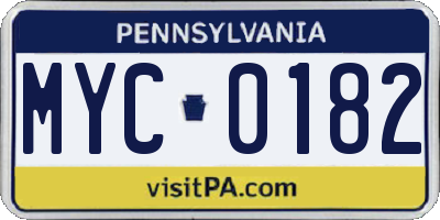PA license plate MYC0182