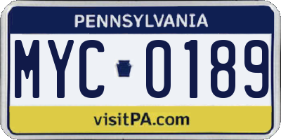 PA license plate MYC0189