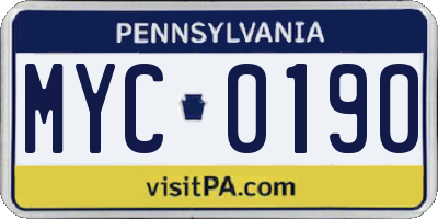 PA license plate MYC0190