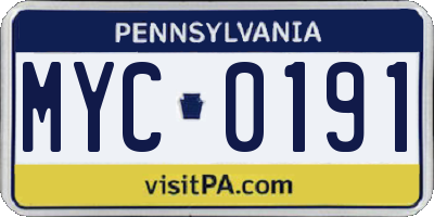 PA license plate MYC0191