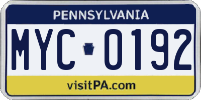 PA license plate MYC0192