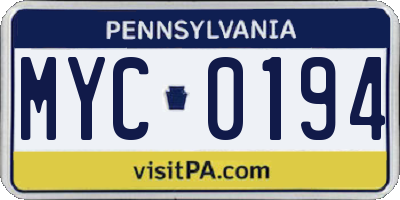 PA license plate MYC0194