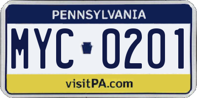 PA license plate MYC0201