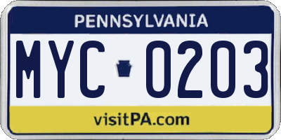 PA license plate MYC0203