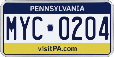 PA license plate MYC0204
