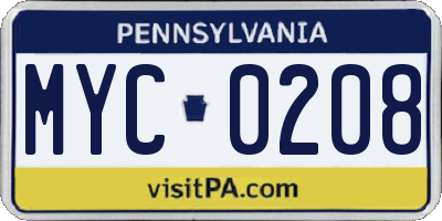 PA license plate MYC0208