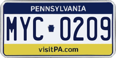 PA license plate MYC0209