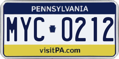 PA license plate MYC0212