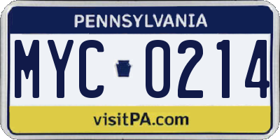 PA license plate MYC0214