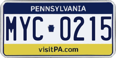 PA license plate MYC0215