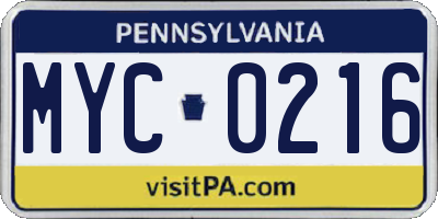 PA license plate MYC0216