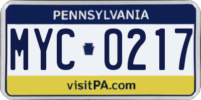 PA license plate MYC0217