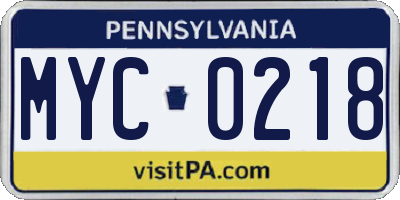 PA license plate MYC0218