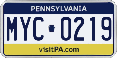 PA license plate MYC0219