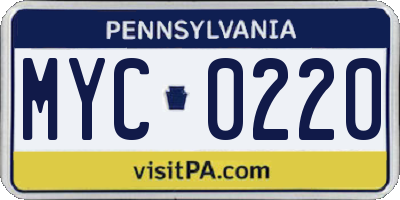 PA license plate MYC0220