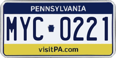 PA license plate MYC0221