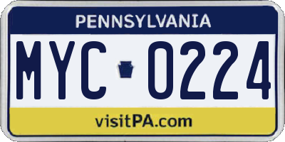 PA license plate MYC0224