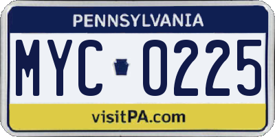 PA license plate MYC0225