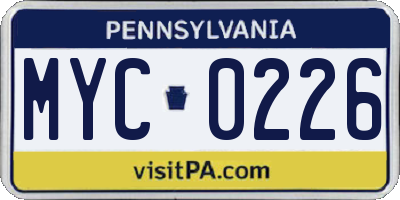 PA license plate MYC0226
