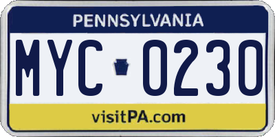 PA license plate MYC0230