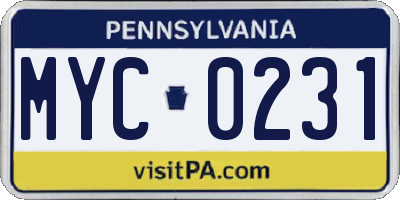 PA license plate MYC0231