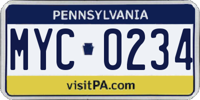 PA license plate MYC0234