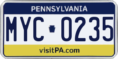 PA license plate MYC0235