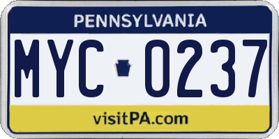 PA license plate MYC0237