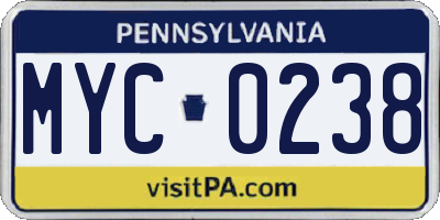 PA license plate MYC0238