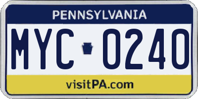 PA license plate MYC0240