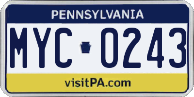 PA license plate MYC0243