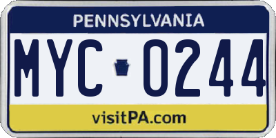 PA license plate MYC0244