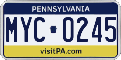 PA license plate MYC0245