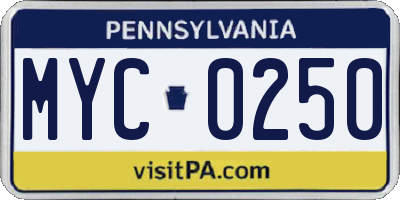 PA license plate MYC0250