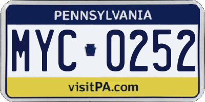 PA license plate MYC0252