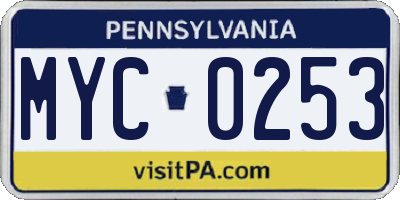 PA license plate MYC0253
