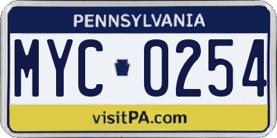 PA license plate MYC0254
