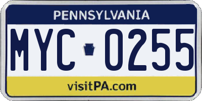 PA license plate MYC0255