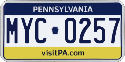 PA license plate MYC0257