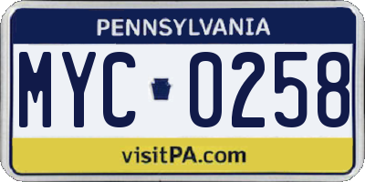 PA license plate MYC0258
